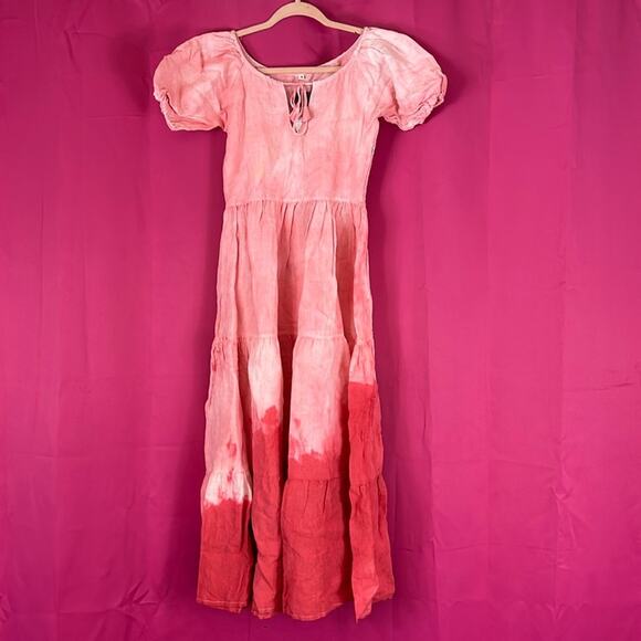Ewamay hand dyed NWT pink hombre tie dye boho peasant Wendy dress, size small - Picture 2 of 7